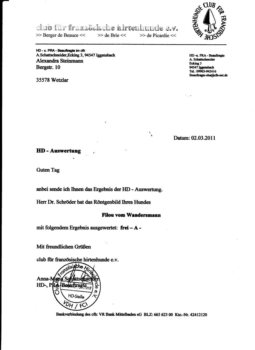 Dokumente Filou Briards Vom Wandersmann